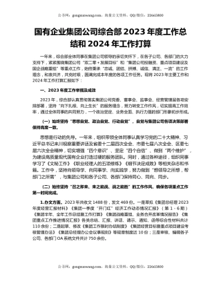 国有企业集团公司综合部2023年度工作总结和2024年工作打算