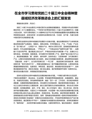 在全市学习贯彻党的二十届三中全会精神暨县域经济改革推进会上的汇报发言