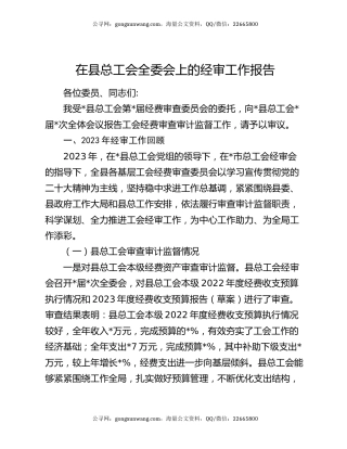 在县总工会全委会上的经审工作报告