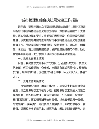 城市管理和综合执法局党建工作报告