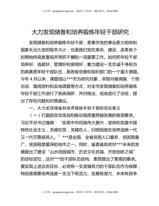 大力发现储备和培养锻炼年轻干部研究