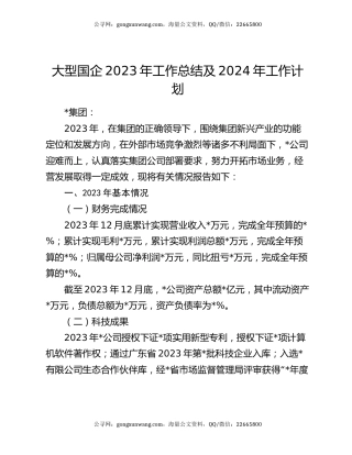 大型国企2023年工作总结及2024年工作计划