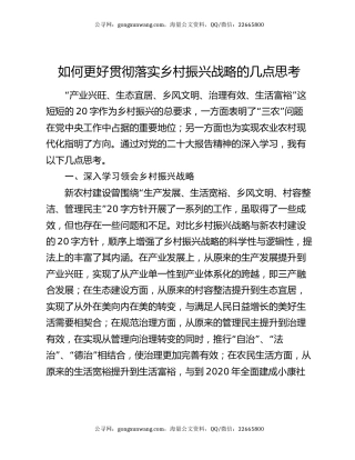 如何更好贯彻落实乡村振兴战略的几点思考
