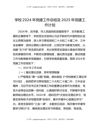 学校2024年党建工作总结及2025年党建工作计划
