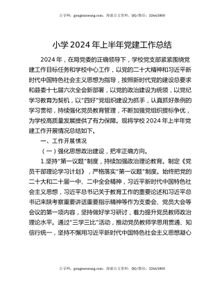 小学2024年上半年党建工作总结