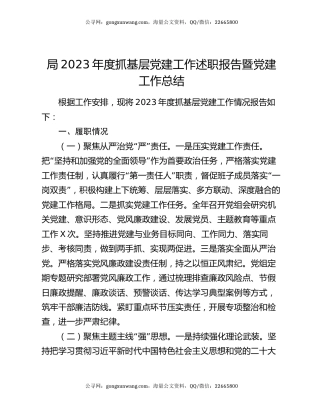 局2023年度抓基层党建工作述职报告暨党建工作总结