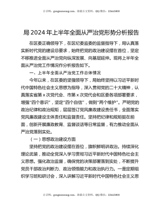 局2024年上半年全面从严治党形势分析报告