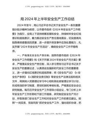 局2024年上半年安全生产工作总结