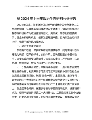 局2024年上半年政治生态研判分析报告