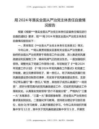 局2024年落实全面从严治党主体责任自查情况报告