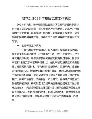 局党组2023年基层党建工作总结