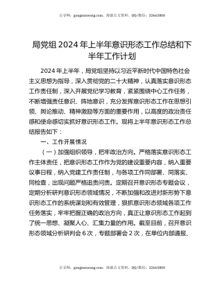 局党组2024年上半年意识形态工作总结和下半年工作计划