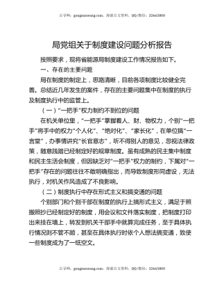 局党组关于制度建设问题分析报告