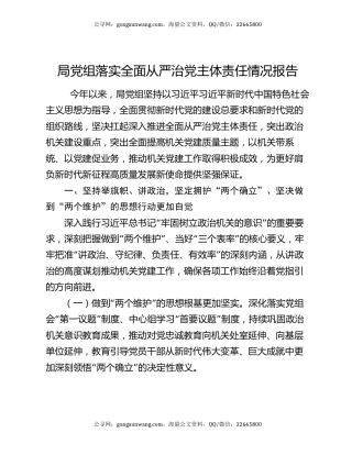 局党组落实全面从严治党主体责任情况报告
