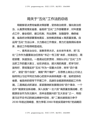 局关于“五化”工作法的总结