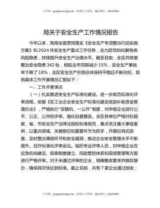 局关于安全生产工作情况报告