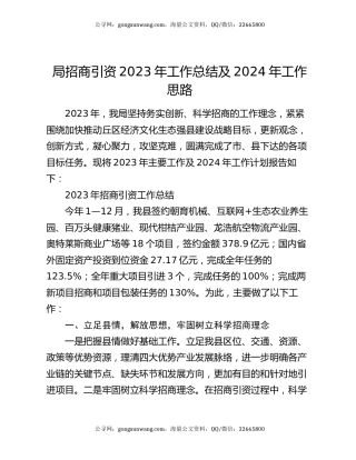 局招商引资2023年工作总结及2024年工作思路