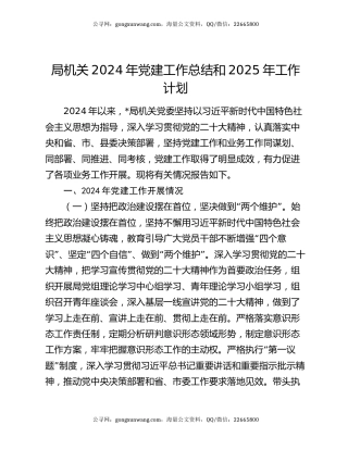 局机关2024年党建工作总结和2025年工作计划