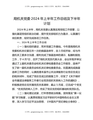 局机关党委2024年上半年工作总结及下半年计划