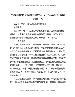 局级单位办公室党支部书记2024年度抓基层党建工作