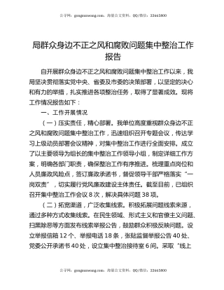 局群众身边不正之风和腐败问题集中整治工作报告
