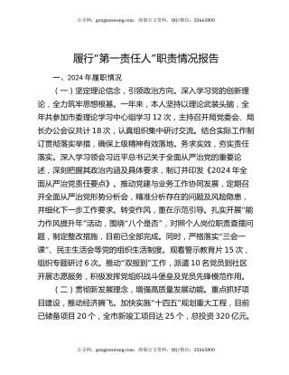 履行“第一责任人”职责情况报告