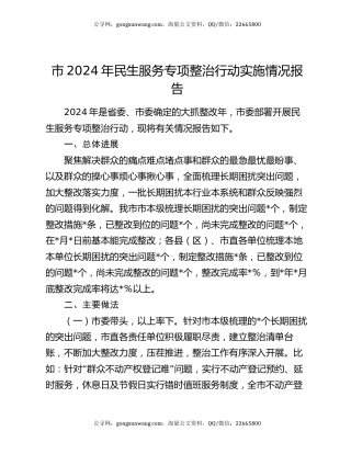 市2024年民生服务专项整治行动实施情况报告