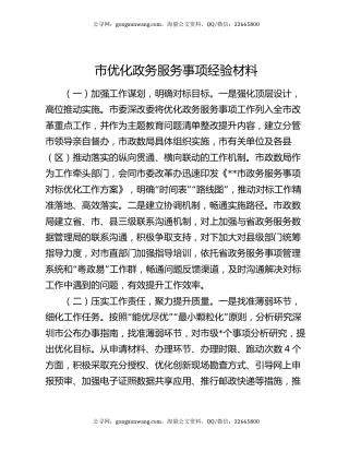 市优化政务服务事项经验材料
