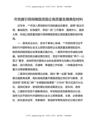 市党建引领保障国资国企高质量发展典型材料