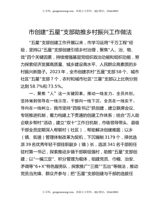 市创建“五星”支部助推乡村振兴工作做法