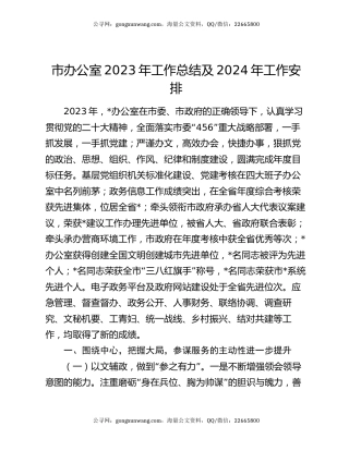 市办公室2023年工作总结及2024年工作安排