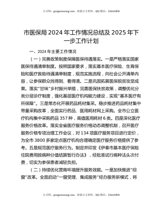 市医保局2024年工作情况总结及2025年下一步工作计划