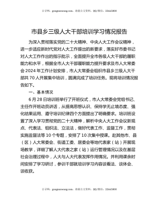 市县乡三级人大干部培训学习情况报告