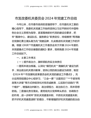 市发改委机关委员会2024年党建工作总结