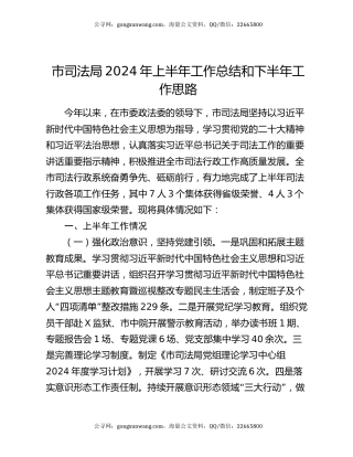 市司法局2024年上半年工作总结和下半年工作思路