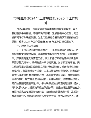 市司法局2024年工作总结及2025年工作打算
