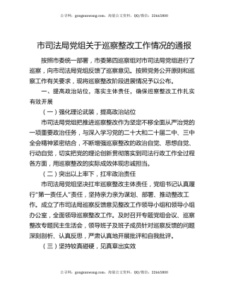 市司法局党组关于巡察整改工作情况的通报