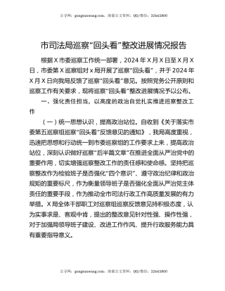 市司法局巡察“回头看”整改进展情况报告