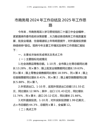 市商务局2024年工作总结及2025年工作思路