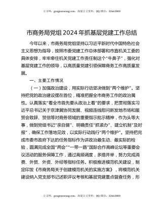 市商务局党组2024年抓基层党建工作总结