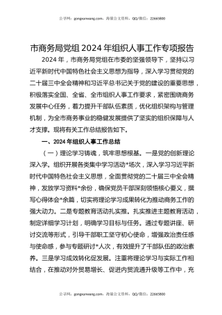 市商务局党组2024年组织人事工作专项报告
