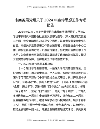 市商务局党组关于2024年宣传思想工作专项报告