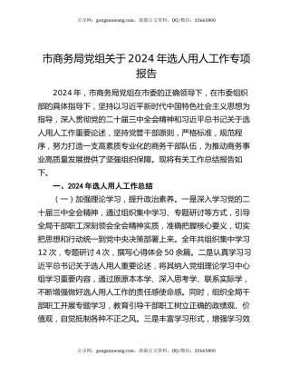 市商务局党组关于2024年选人用人工作专项报告