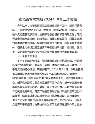 市场监管局党组2024年青年工作总结