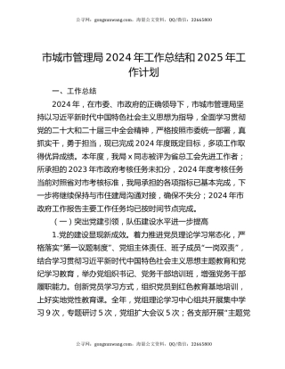 市城市管理局2024年工作总结和2025年工作计划