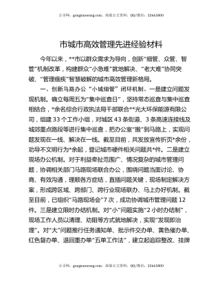 市城市高效管理先进经验材料