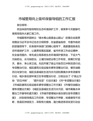 市城管局向上级环保督导组的工作汇报