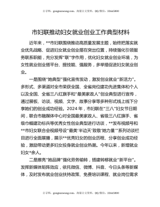 市妇联推动妇女就业创业工作典型材料