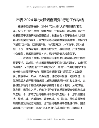 市委2024年“大抓调查研究”行动工作总结
