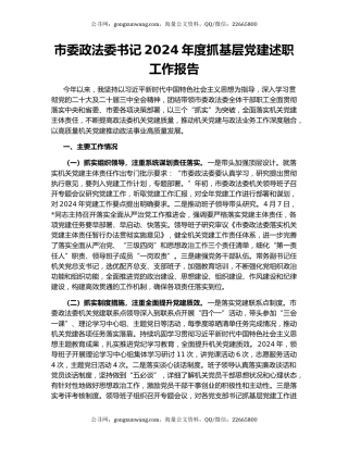 市委政法委书记2024年度抓基层党建述职工作报告